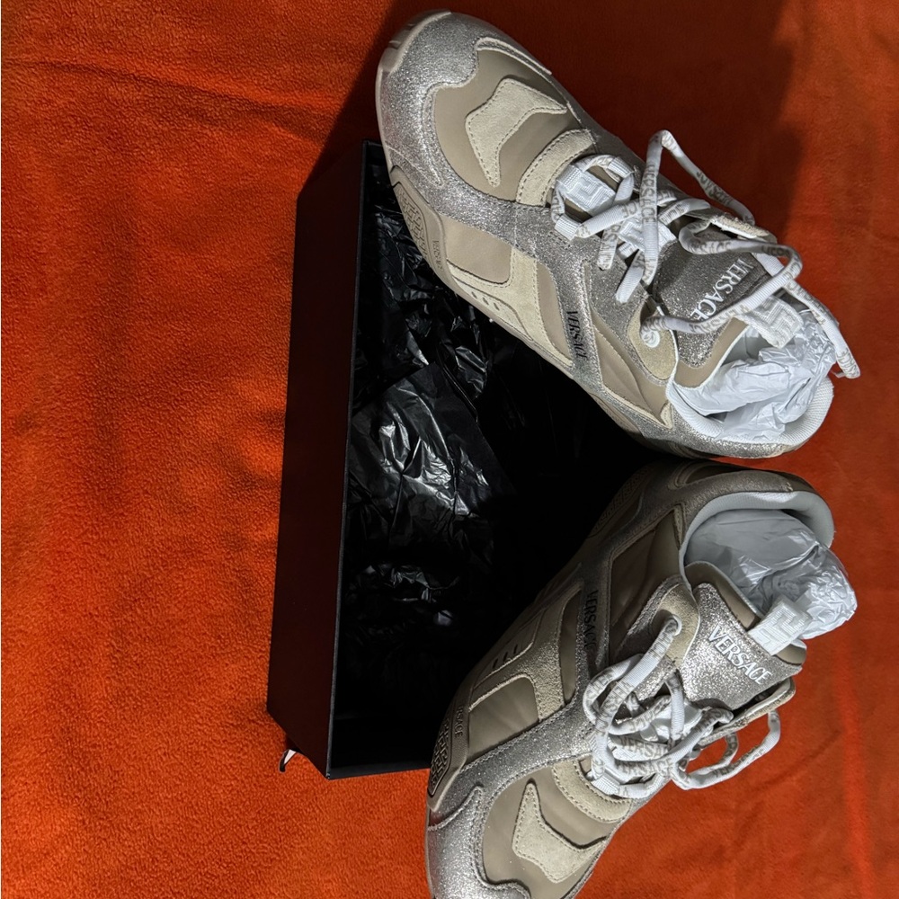 Versace Cream and Tan Fabric Sneaker